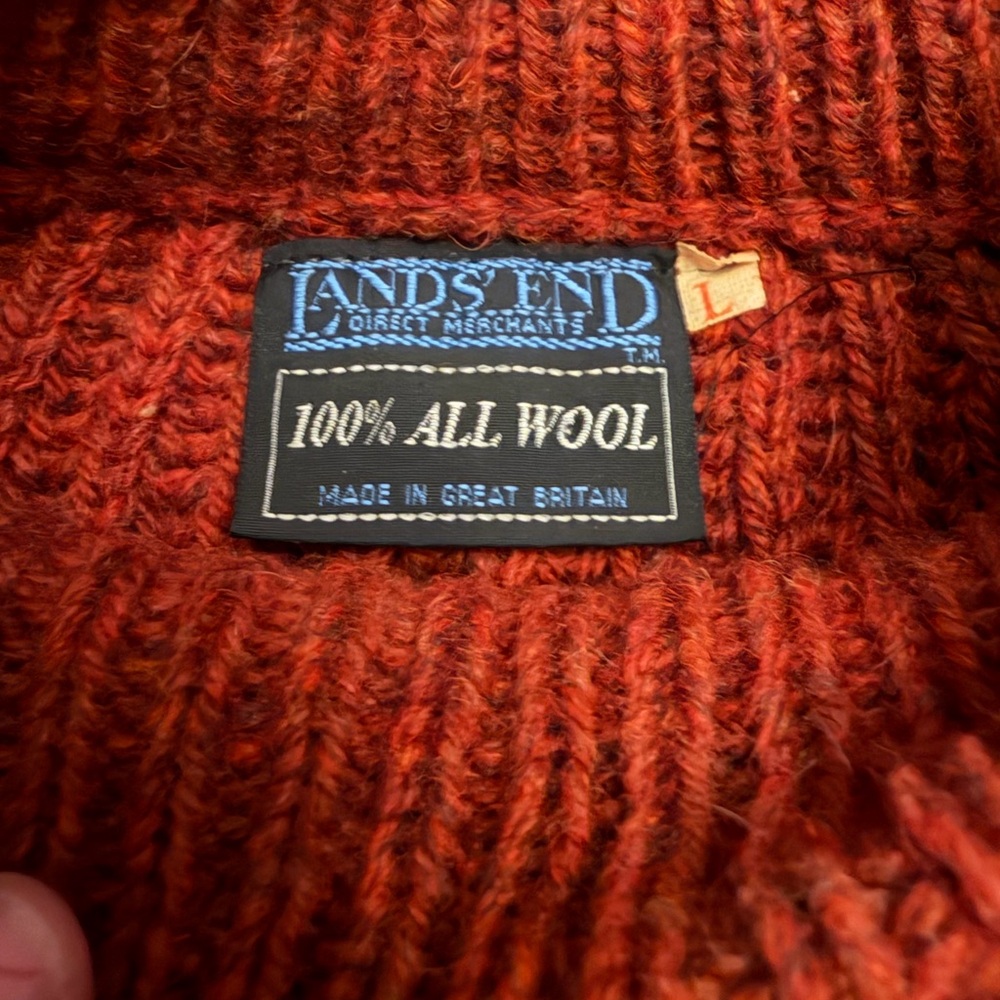 Lands' End Men's Wool Sweater - Deep Orange- Made in Great Britain